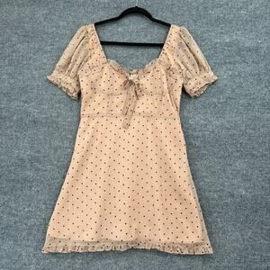 Dress Forum Heart Print Coquette Mini Dress Size M Chiffon Milkmaid Ruffle NWT